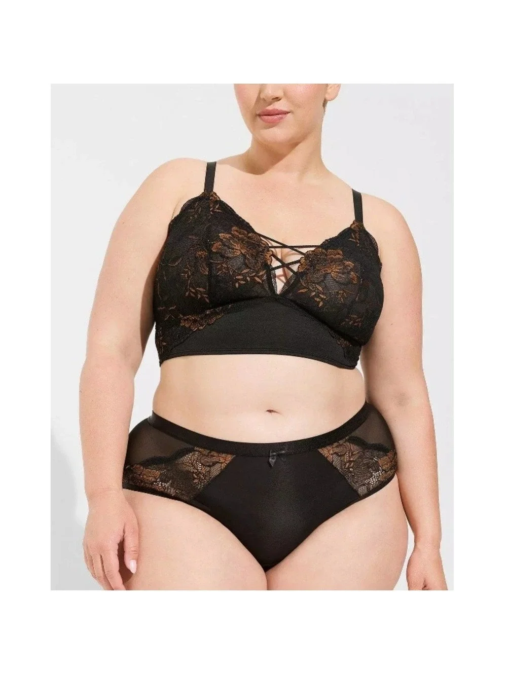 Torrid Women's Black Floral Crossdye Lace Mid Rise Hipster Panty Size 00 M/L